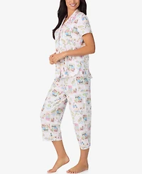 Cuddl Duds Women's Cropped Notch Collar Pajama Top and Pants, 2-Piece Set