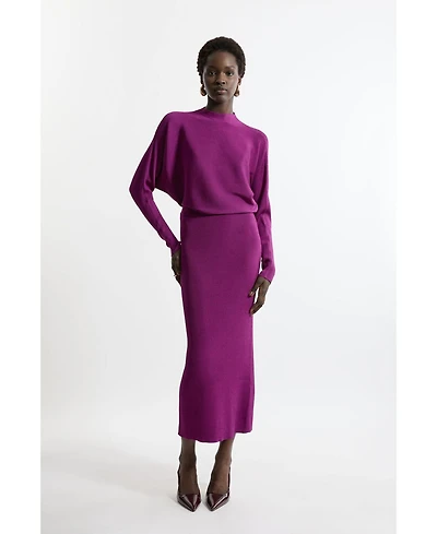 Karen Millen Women's Drape Knit Bat Wing Pencil Midi Dress