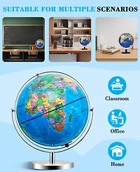 Sugift Educational Geographic 10 Inch World Globe with Triangle Metal Stand