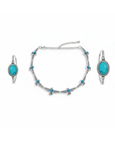Bling Jewelry Southwestern-Inspired Choker Necklace and Compressed Turquoise Hoop Earrings Jewelry Set