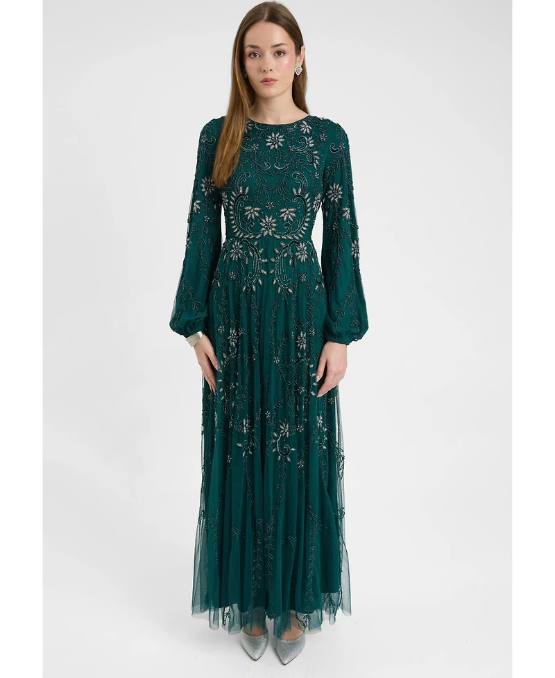 Maryisa Women's Modest Embellished Sequin Beaded Dress