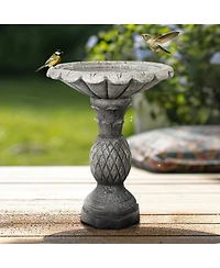 SunJet 24.8 Inch Heigh Concrete Bird Bath with Pineapple Texture – birdbath Sturdy & Elegant Design, Vintage Freestanding Style