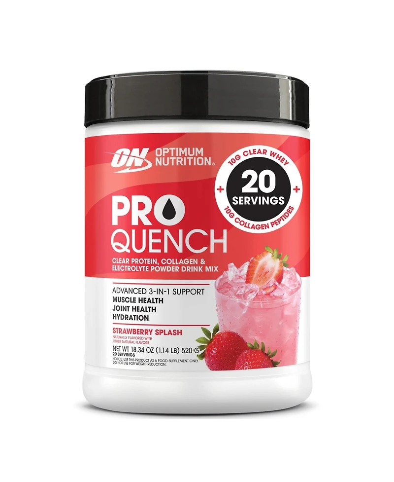 Optimum Nutrition Pro Quench Whey + Collagen Protein Powder, Strawberry Splash, 20 Servings