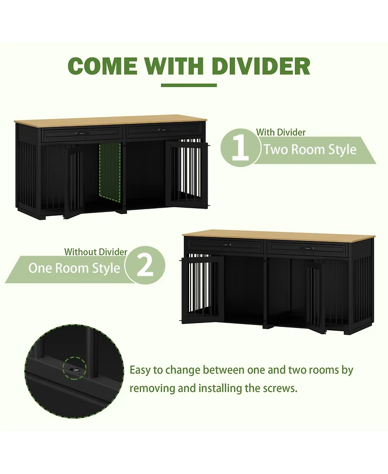 Homsee Indoor Dog Crate Furniture, Dog Cage Kennel with 2-Drawers