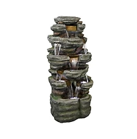 SunJet 47.2" 6-Tier Cascading Rock Outdoor Water Fountain with Led Lights