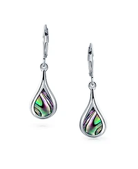 Bling Jewelry Geometric Iridescent Rainbow Natural Abalone Seashell Rain Drop Teardrop Dangle Earrings Sterling Silver Lever Back