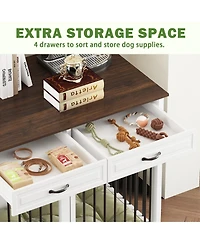 Homsee Dog Kennel Furniture with 4-Drawers and Dividers, Dog Cage Crates