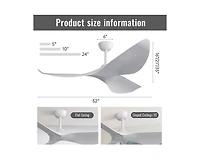 Sofucor 52-inch Light weight Modern White 3-Blade Ceiling Fans with Remote Control Function