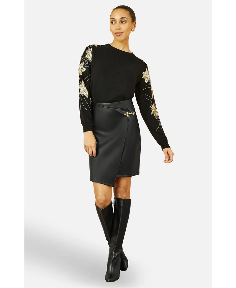 Yumi Women's Sequin Star Detail Relaxed Fit Sweater