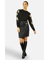 Yumi Women's Sequin Star Detail Relaxed Fit Sweater