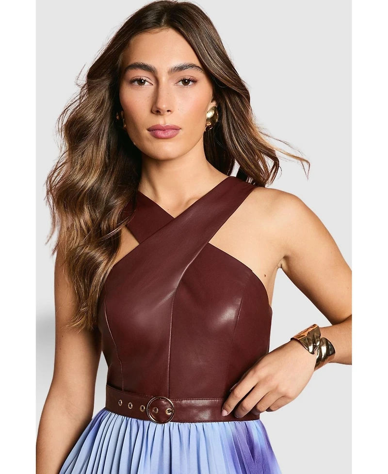 Coast Women's Pu Cross Neck Belted Midi Dress