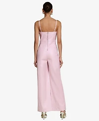 Avec Les Filles Women's Faux-Leather Corset Wide-Leg Jumpsuit