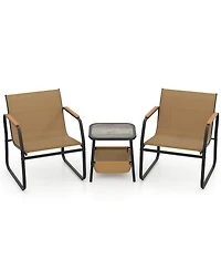 Gymax 3-Piece Bistro Set Patio Chairs & Side Table w/ Storage Basket Breathable Mesh Fabric