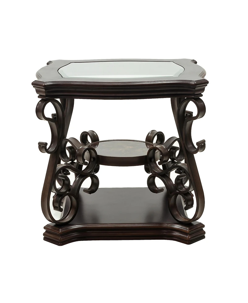 sumyeg Modern End Table with Glass Top Marble Paper Mdf Shelf and Powder Coated Metal Legs