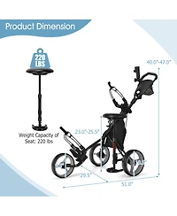 Givimo 3 Wheels Folding Golf Push Cart with Seat Scoreboard and Adjustable Handle-Gray