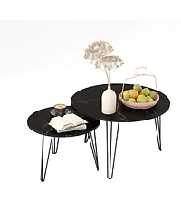 sumyeg 27.56 Inch Round Nesting Coffee Table Set of 2 with Marble Tabletop and Metal Base