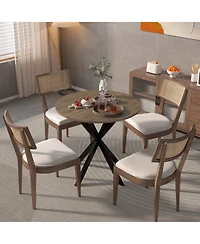 Casainc 31.5 Inch Round Dining Table with Black Metal Legs