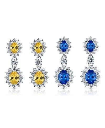 Bling Jewelry Set of 2 Art Deco Style Crown Halo Oval Cz Cubic Zirconia Dangle Drop Earrings