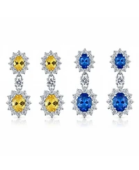 Bling Jewelry Set of 2 Art Deco Style Crown Halo Oval Cz Cubic Zirconia Dangle Drop Earrings