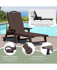 WestinTrends 3-Piece Polyethylene Outdoor Patio Chaise Lounge Chair with Wheels & Cup Holder Side Table