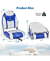 Sugift High Back Folding Boat Seat with Blue White Sponge Cushion and Flexible Hinges