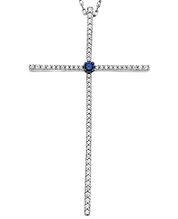 Macy's White Diamond (1/3 ct. t.w.) and Sapphire (0.03 ct. t.w.) Necklace in 10k White Gold