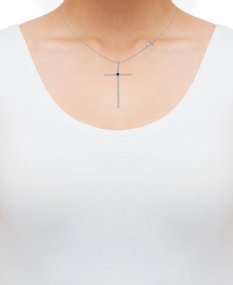 Macy's White Diamond (1/3 ct. t.w.) and Sapphire (0.03 ct. t.w.) Necklace in 10k White Gold