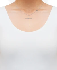 Macy's White Diamond (1/3 ct. t.w.) and Sapphire (0.03 ct. t.w.) Necklace in 10k White Gold