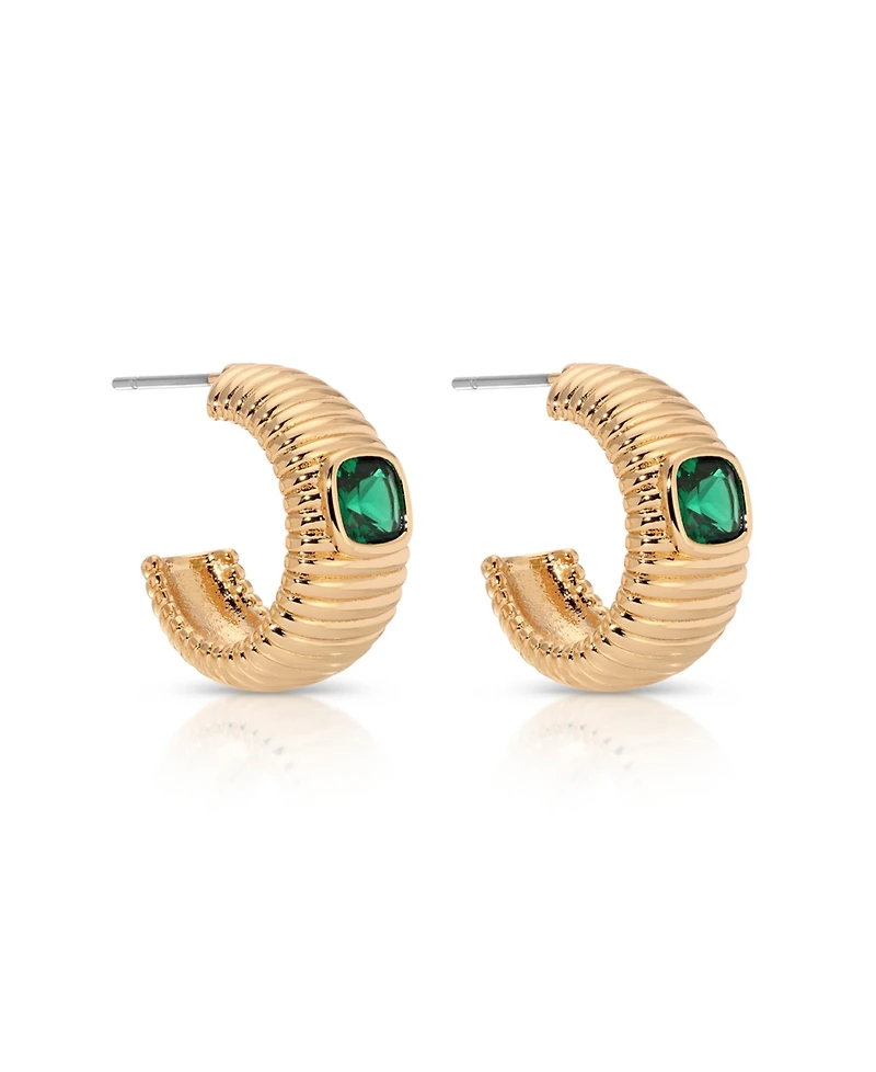 Ettika Ribbed Emerald Medium Hoops