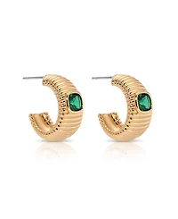 Ettika Ribbed Emerald Medium Hoops