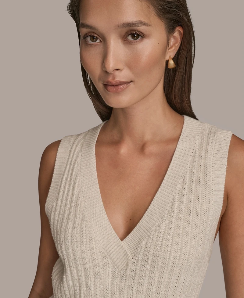 Donna Karan Weekend Women's Sleeveless V-Neck Loop Stitch Sweater Vest