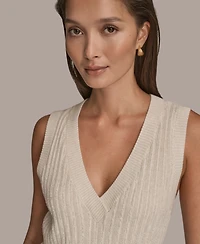 Donna Karan Weekend Women's Sleeveless V-Neck Loop Stitch Sweater Vest
