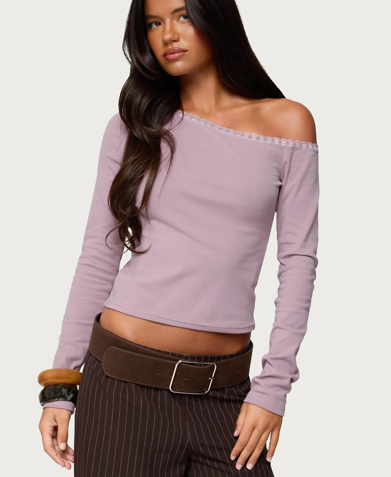 Edikted Women's Emmiline Lacey Off Shoulder Top