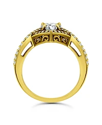 Cubic Zirconia Marquise Center Stone Split Shank Ring Silver Plate