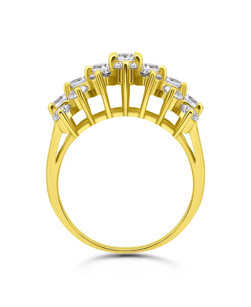 Cubic Zirconia Round Prong Set 3 Row Ring Silver Plate