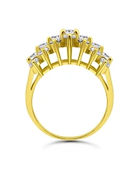 Cubic Zirconia Round Prong Set 3 Row Ring Silver Plate