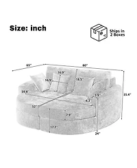 Streamdale Furniture Full-Compressed Chaise Sofa 80" Curved Boneless Couch with Cup Holders, Black