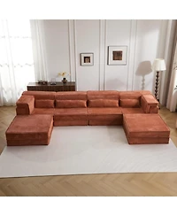 Streamdale Compression Sofa, Convertible Floor Sofa Bed, Modular Sectional, 4 Seater, Orange