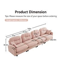 Streamdale Furniture Streamdale Four-Seater Modular Chenille Sectional Couch with Pillows, Pink