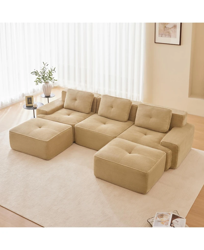 Streamdale Furniture Streamdale Modern U-Shaped Corduroy Sectional Sofa with Movable Ottoman - Camel