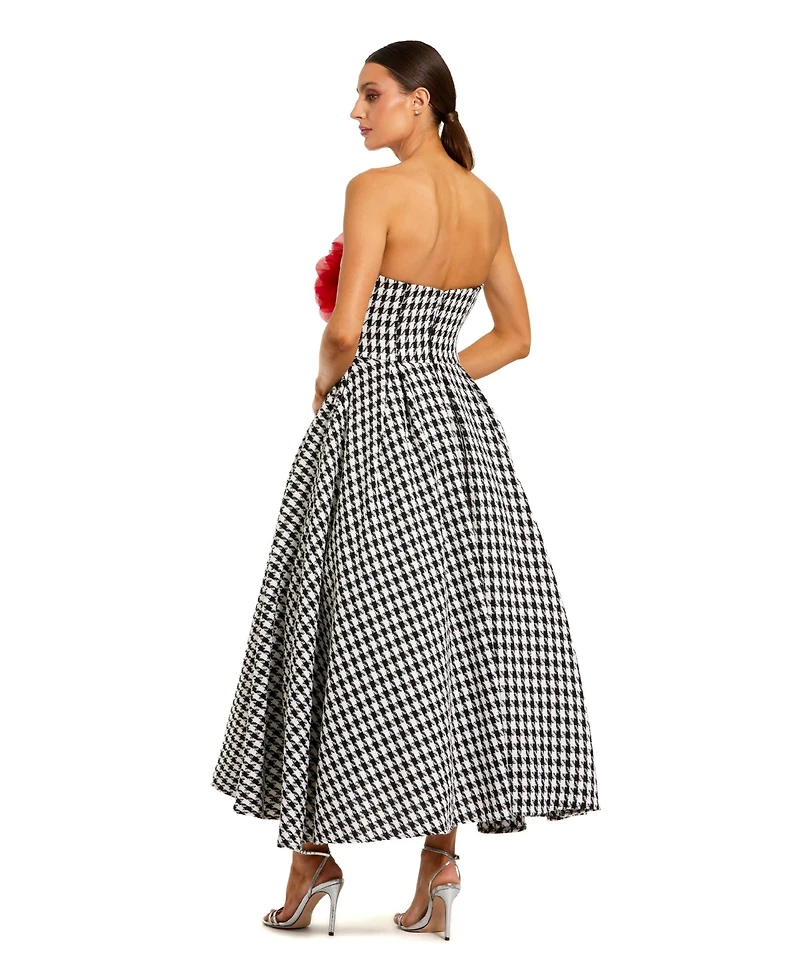 Mac Duggal Women's Strapless Boucle A Line Midi Dress With 3D Flower