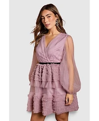 Coast Women's Long Sleeve Mesh Wrap Top Mini Dress