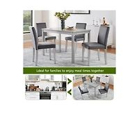 Casainc 5-Piece Silver Grey Crystal Accent Wood Dining Set with Rectangular Table and 4 Upholstered Chairs