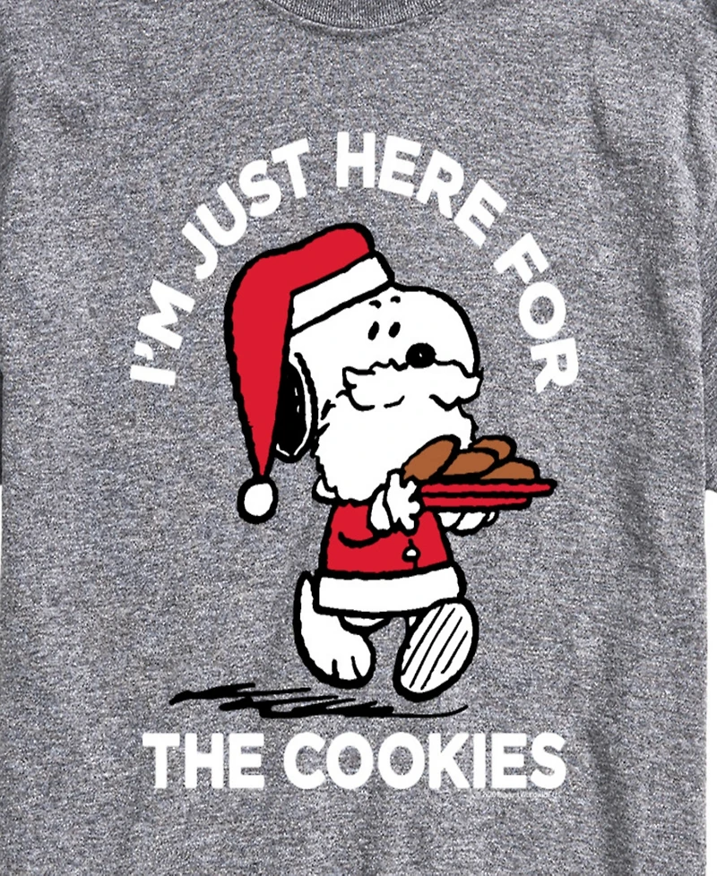 Airwaves Men's Peanuts Santa Snoopy I'M Just Here for the Cookies Graphic Short-Sleeve T-Shirt
