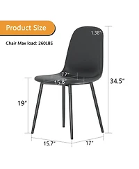 Streamdale Modern Minimalist Black Dining Chair Set - 6 Chairs, Mid-Century Style Upholstered Side Chairs.