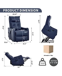 Streamdale Deep Blue Pu Power Lift Recliner Chair with Massage, Heat & Usb
