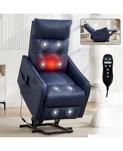 Streamdale Deep Blue Pu Power Lift Recliner Chair with Massage, Heat & Usb