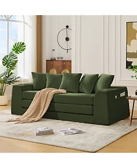 Streamdale Furniture Corduroy Convertible Sofa Bed Loveseat Sleeper with 5 Pillows, Green