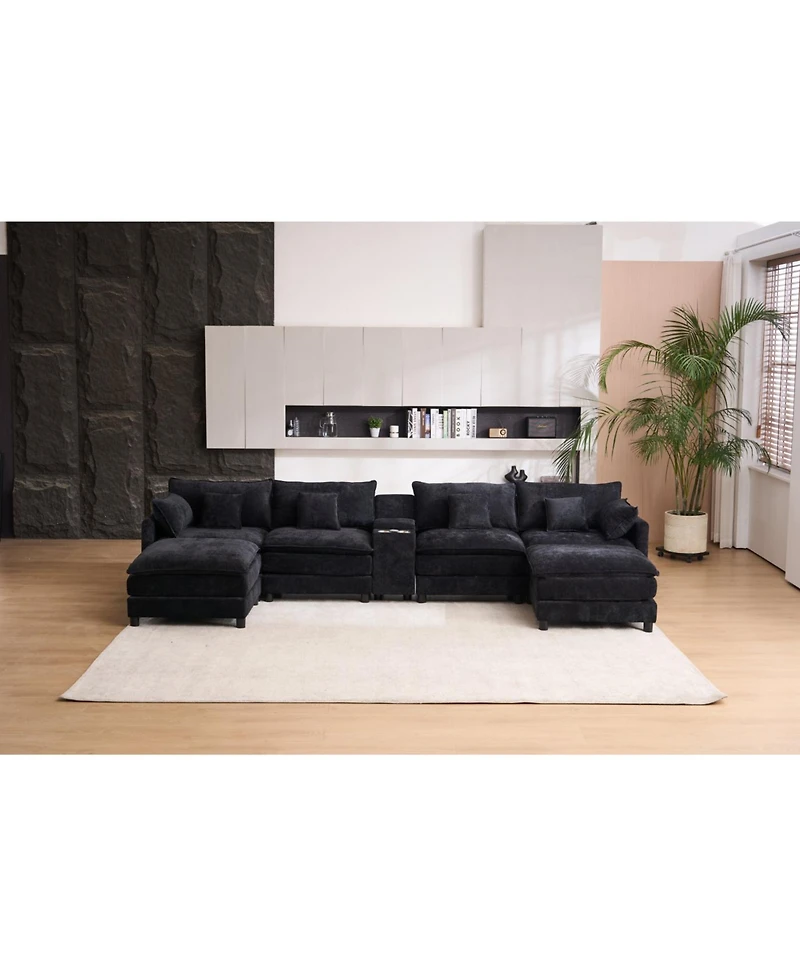Streamdale Furniture Streamdale 148-inch seven-piece sofa set with console, coffee table & 6 pillows