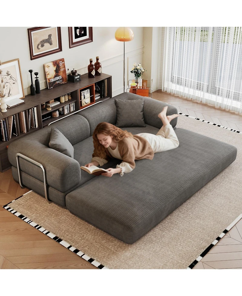 Streamdale Furniture Streamdale Corduroy Compression Sofa Bed with Pillow Back Support, Grey